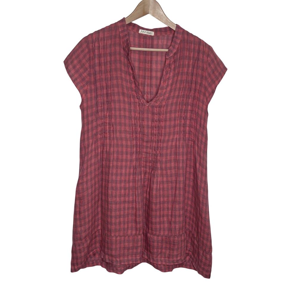 Free People CP Shades Regina Linen Plaid Tunic Top S Pink Pintuck Boho